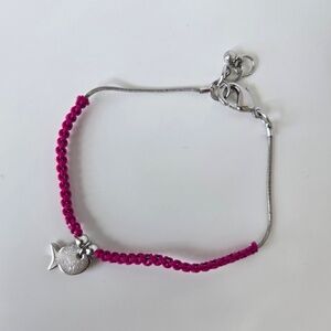 🌺 Magenta Macramé & Silver Fish Charm Adjustable Bracelet